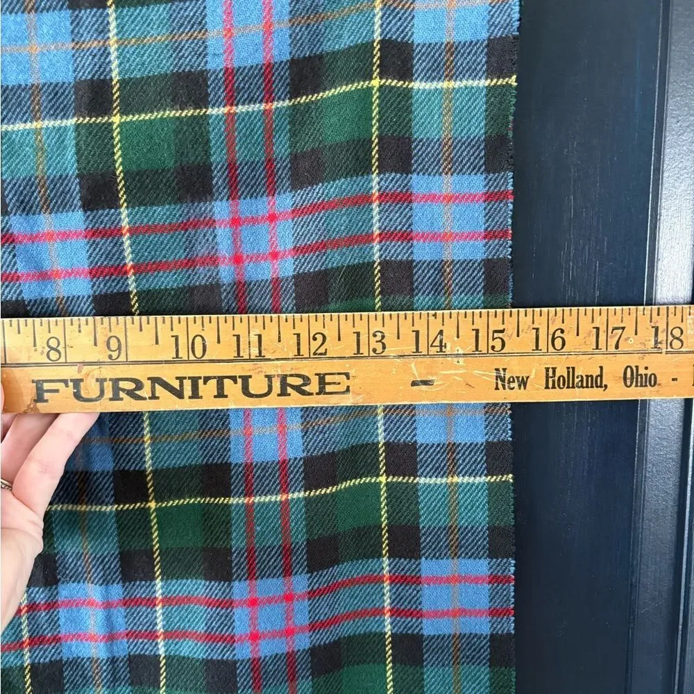 Lands End Tartan Plaid Fringe Scarf Blue Green Black